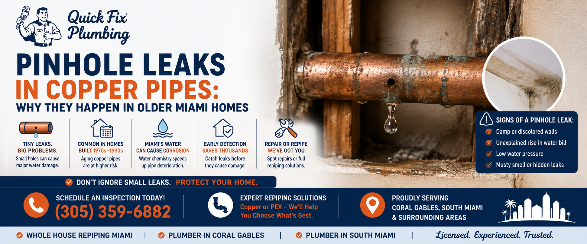 Pinhole Leaks in Copper Pipes: Why They Happen in Older Miami Homes